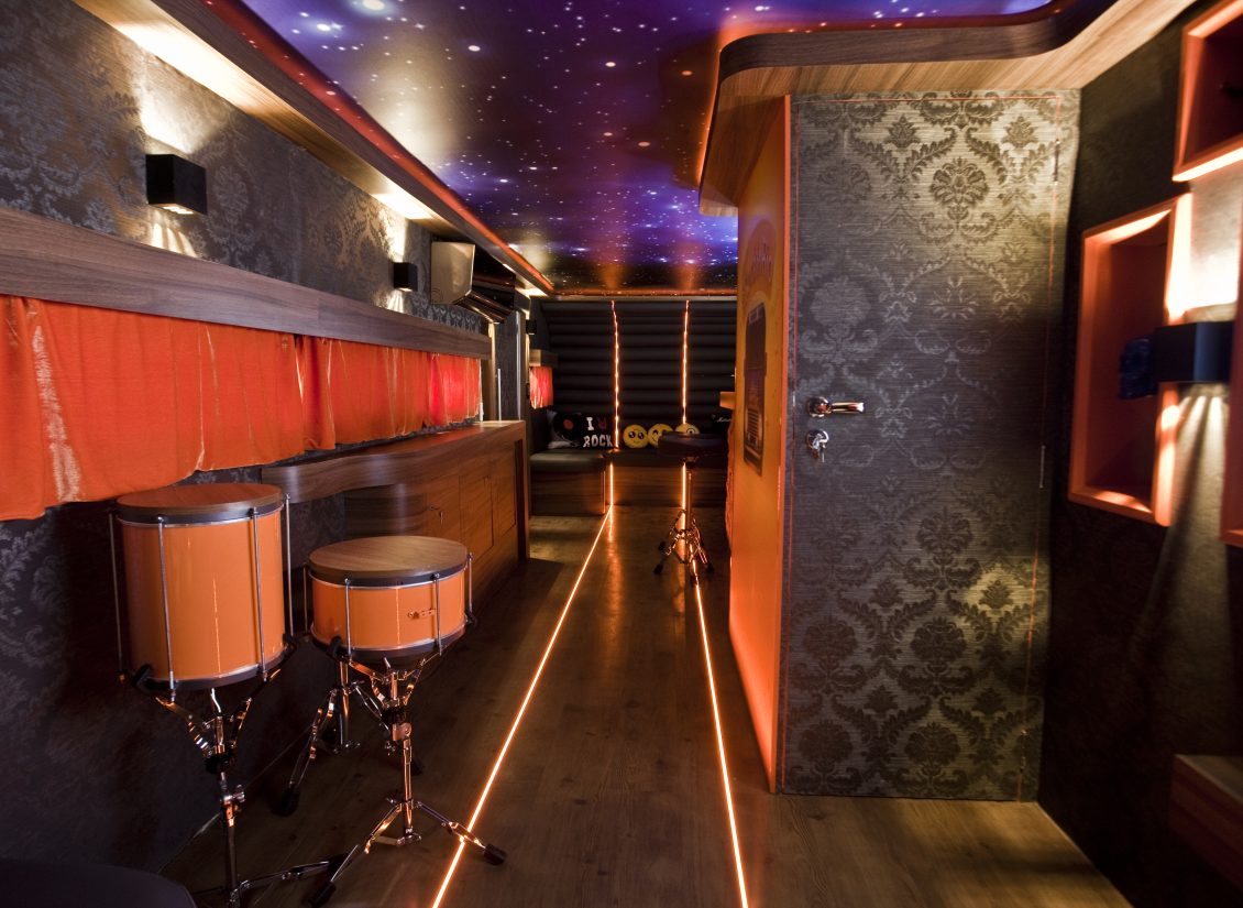 Orange Light Tape® provides hallway lighting and ceiling accent lighting in a band bus